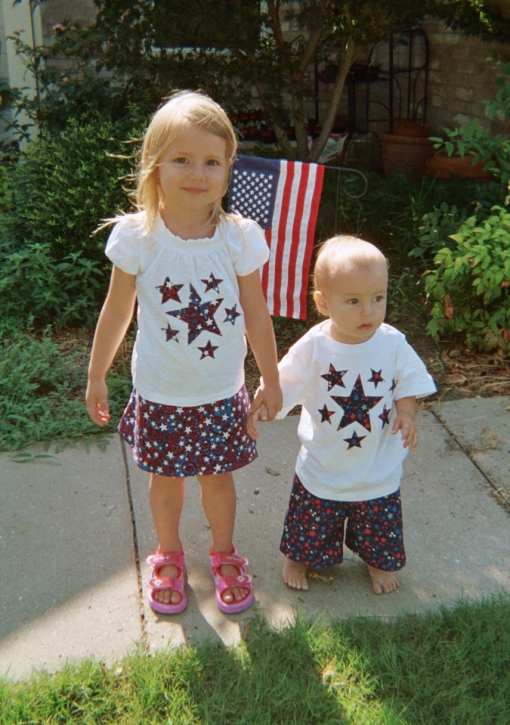 Eliana and David wearing their 4th of July outfits - 7-3-09