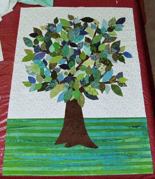 Finished fusing the leaves onto Tree Art Quilt - 9-1-09