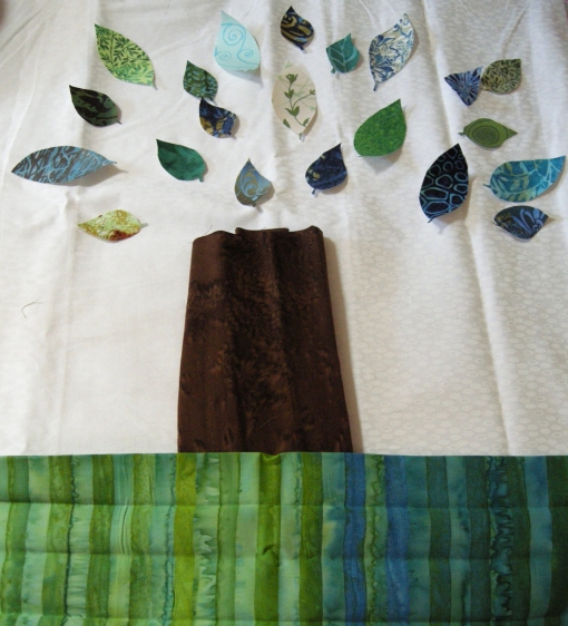 First Sneaky Peak layout for Tree Art Quilt - 9-09